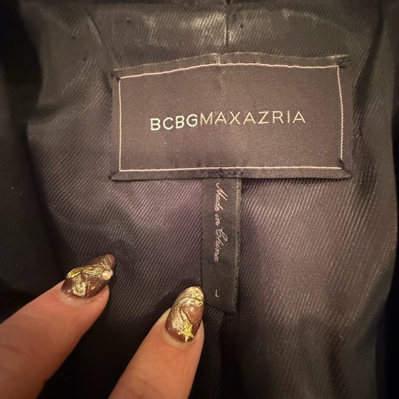 BCBG Max Azria Black One Button Blazer with Satin Lapel Size Large MSRP $278 - Picture 4 of 8
